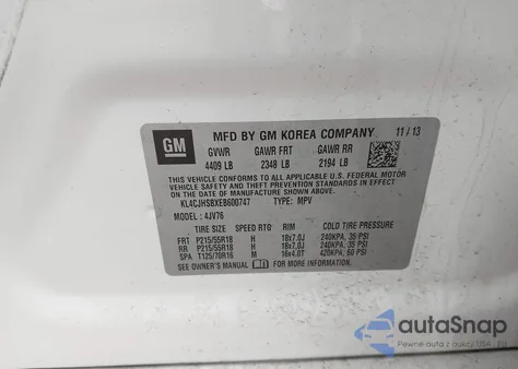 2014 Buick Encore Premium z USA, uszkodzony, nr VIN KL4CJHSBXEB600747